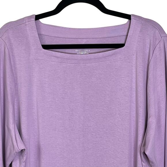 Chico’s Tunic Top Women's Sz 4 / XXL 100% Pima Cotton Square Neck Lilac NEW - Picture 3 of 7